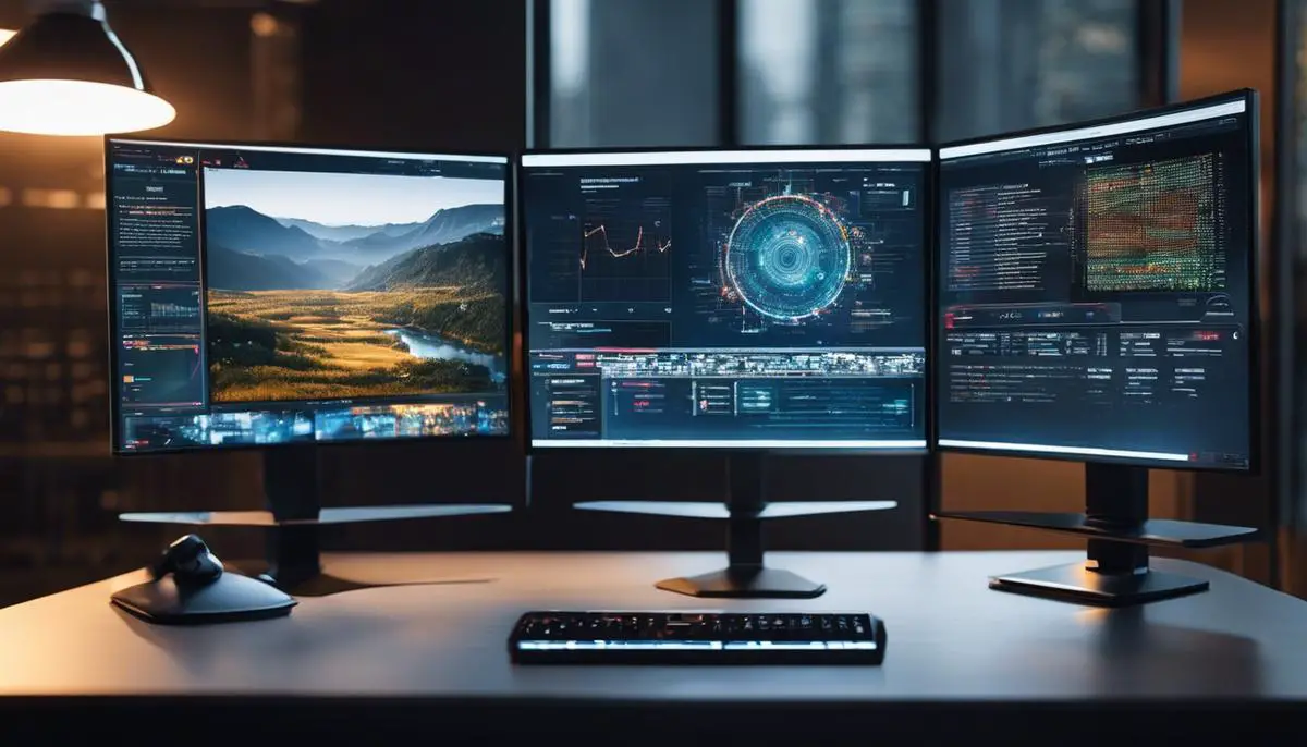 Two computer screens displaying advanced AI technology, symbolizing the revolution of AI in the modern world