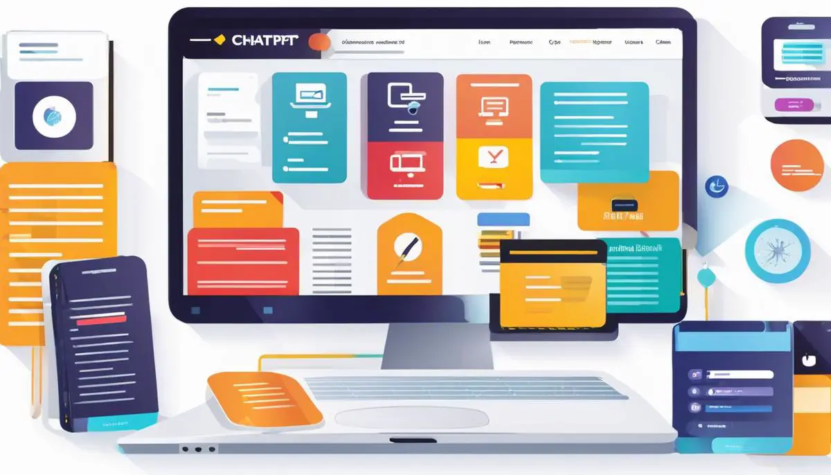 An image showcasing various applications of ChatGPT, including e-commerce, mental health support, language learning platforms, intelligent to-do lists and schedulers, legal and compliance, content moderation, accessibility, and disaster response coordination.