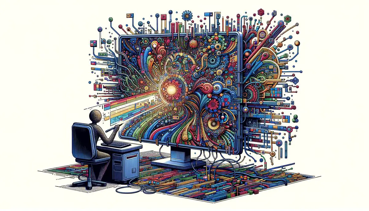 Illustration of image segmentation with a computer breaking down an image into segments for processing